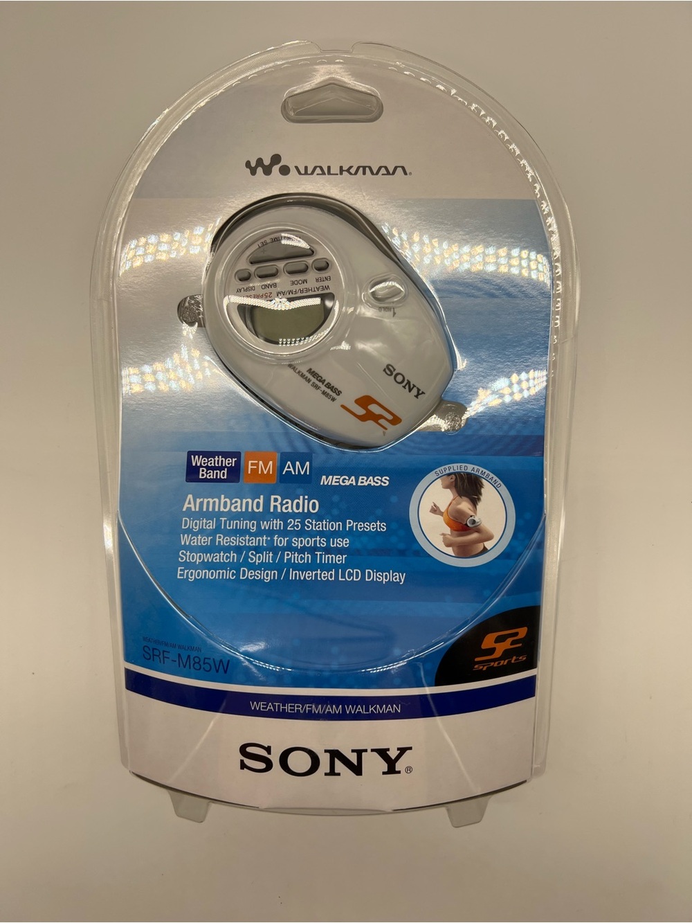 Sony White Armband FM/AM Walkman Radio with Headphones